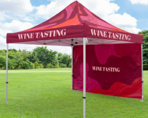 Custom branded gazebo with full-color logo printing for business events and outdoor promotions